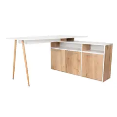 FMFURNITURE - Escritorio En L Esquinero 725x130x120 Café Claro Y Blanco