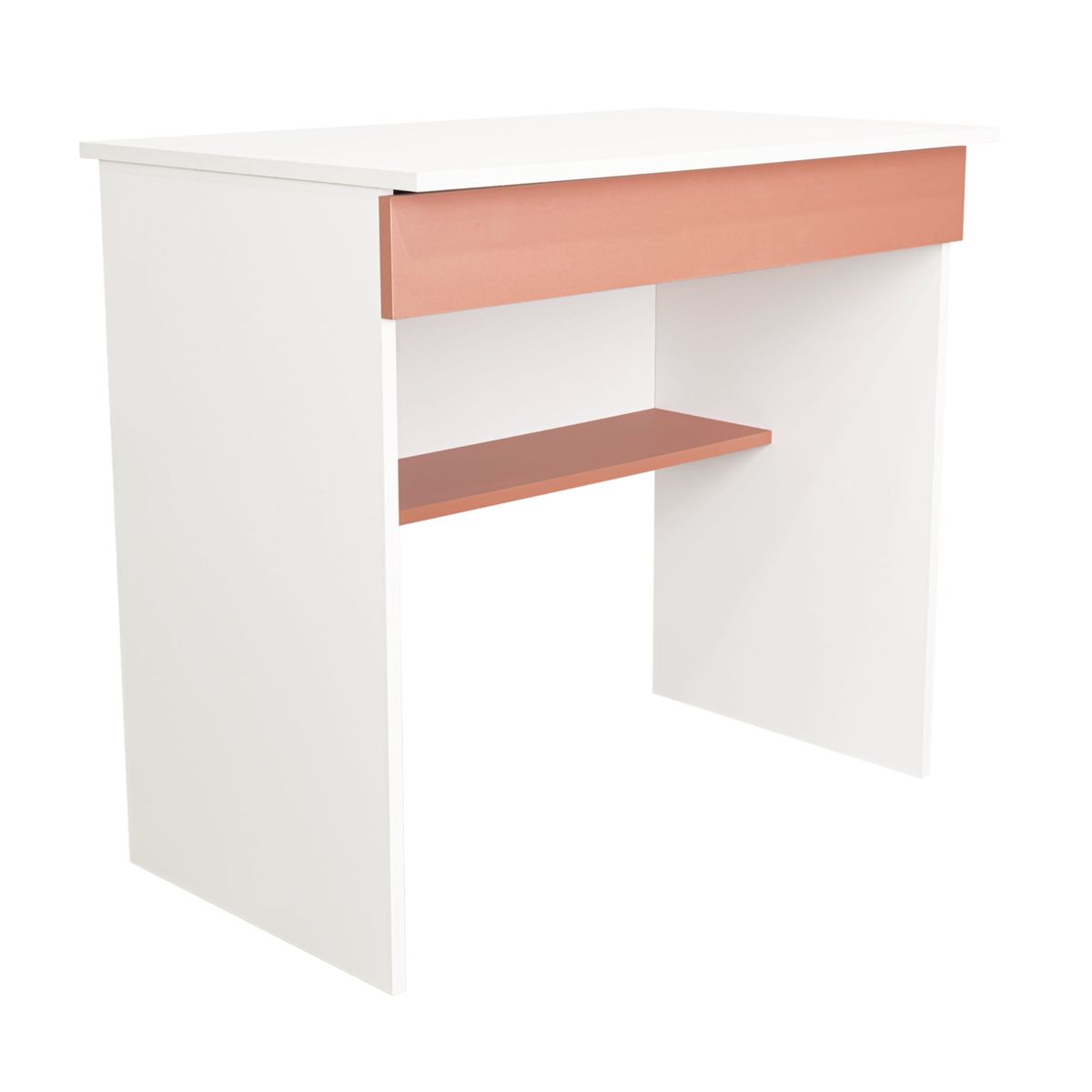 FMFURNITURE - Escritorio Con 1 Cajon 73x80x498 Cm Blanco Y Salmon.