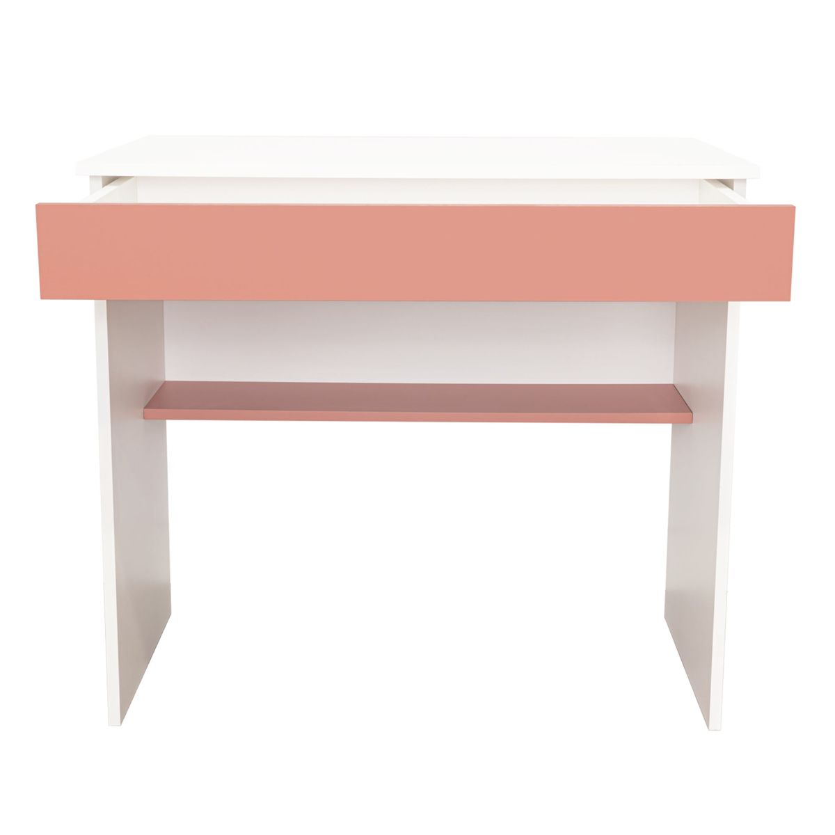FMFURNITURE - Escritorio Con 1 Cajon 73x80x498 Cm Blanco Y Salmon.