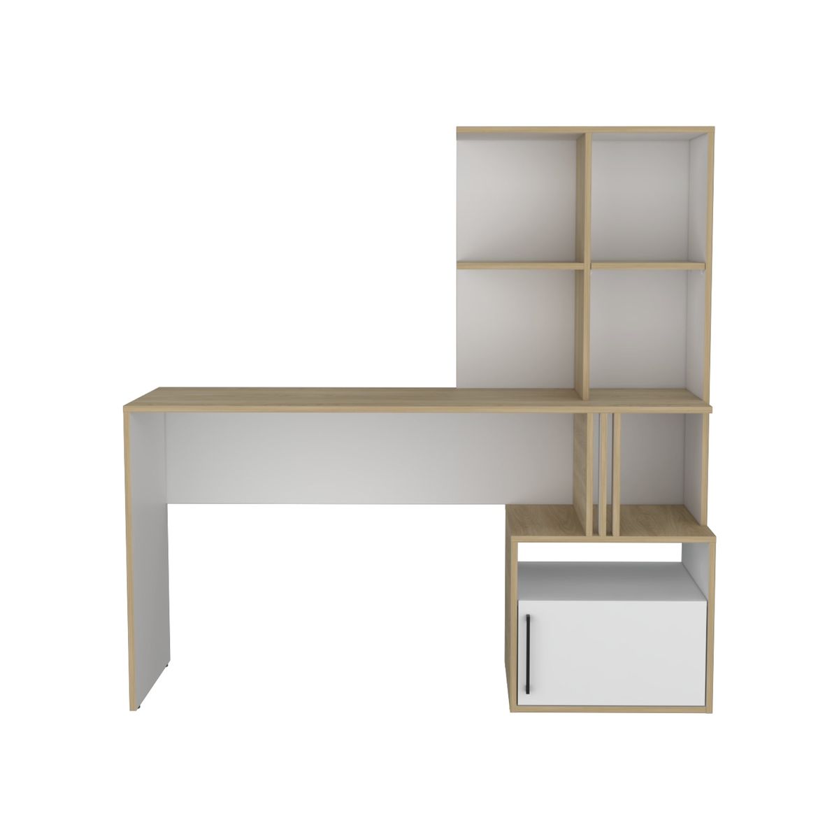 FMFURNITURE - Escritorio Con Biblioteca Incorporada 1 Puerta 140 Cm Blanco Y Café Claro