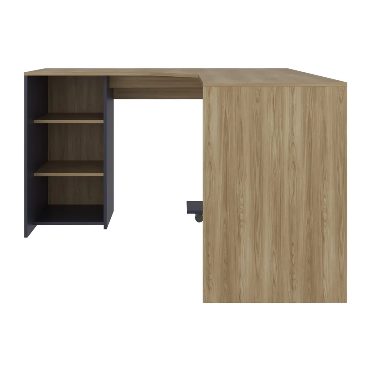 FMFURNITURE - Escritorio En L Con Base Para Cpu Café Claro Y Azul 765x130x130 Cm