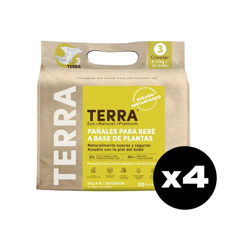 TERRA - Pañales Terra Biodegradables x 4 Paquetes M 80 uns.