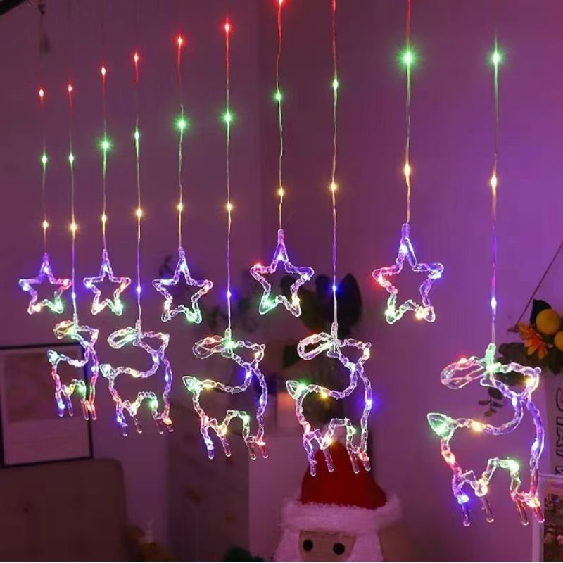 GENERICO - Guirnalda Solar LED Estrella Y Reno Navidad Multicolor