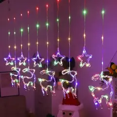 GENERICO - Guirnalda Solar LED Estrella Y Reno Navidad Multicolor