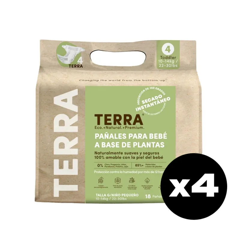 TERRA - Pañales Terra Biodegradables x 4 Paquetes G 72 uns.