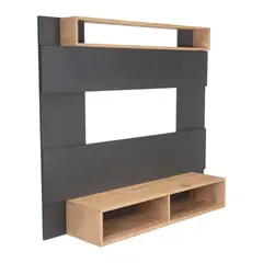 FMFURNITURE - Panel Tv 65 Fm 120x140x315 Cm Café Claro Y Gris