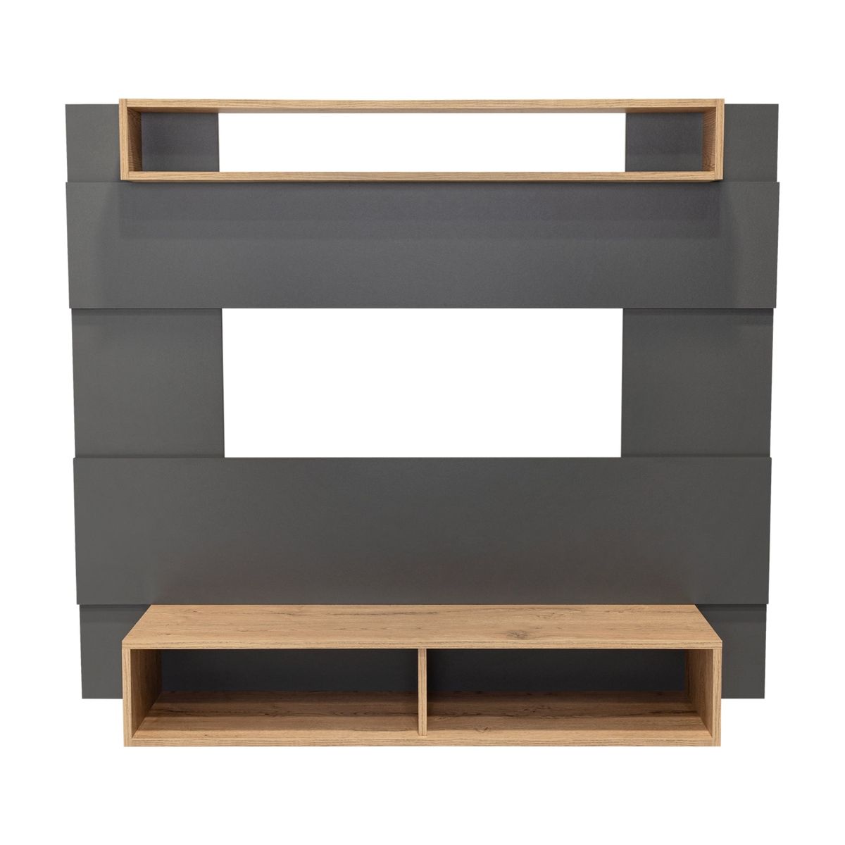 FMFURNITURE - Panel Tv 65 Fm 120x140x315 Cm Café Claro Y Gris