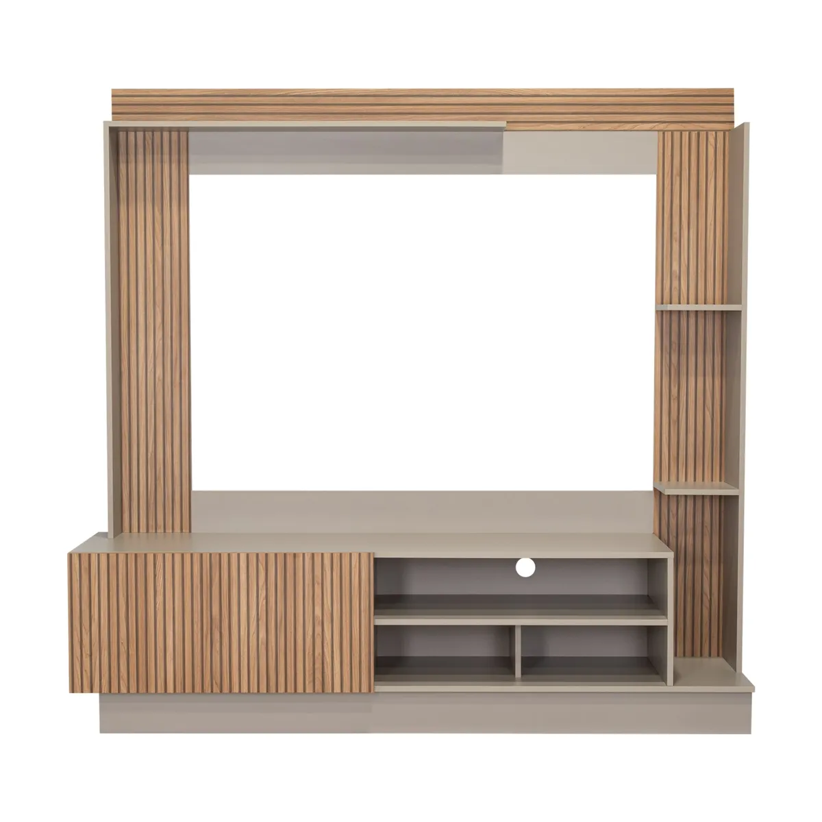 FMFURNITURE - Centro De Entretenimiento Tv 70 175x180x385 Cm Café Claro Y Gris