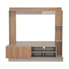 FMFURNITURE - Centro De Entretenimiento Tv 70 175x180x385 Cm Café Claro Y Gris