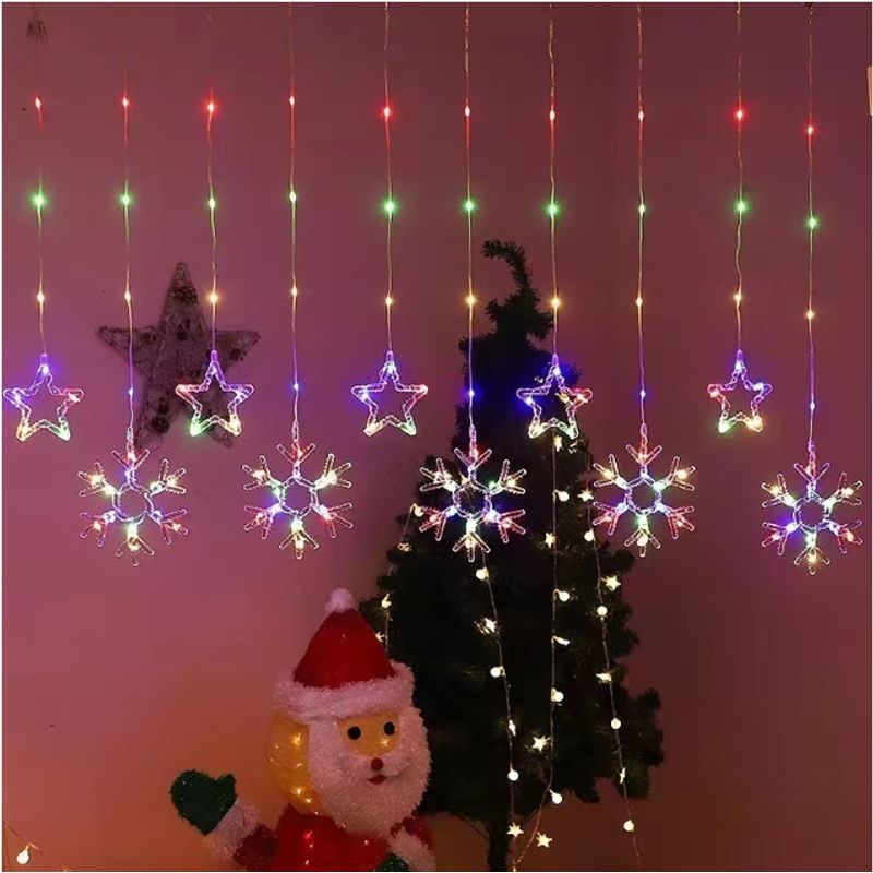GENERICO - Guirnalda Solar LED Estrella Y Copo de Nieve Multicolor