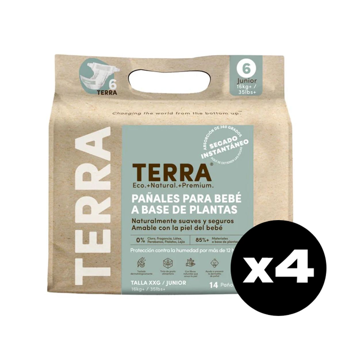 TERRA - Pañales Terra Biodegradables x 4 Paquetes XXG 56 uns.