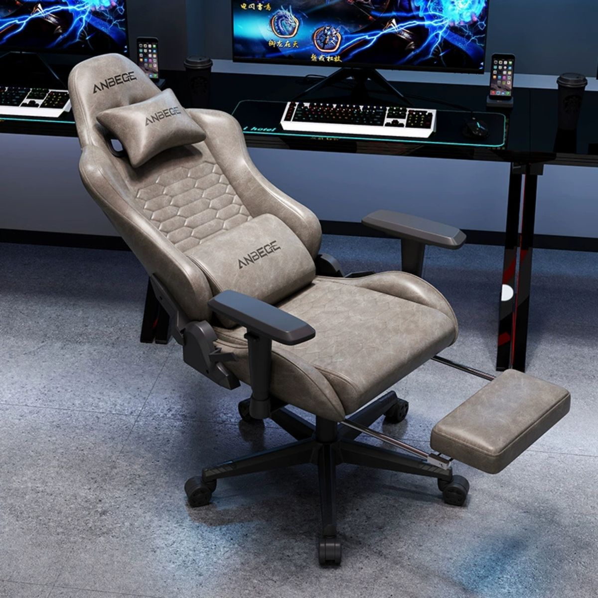 CRUSEC - Silla Gamer Ergonómica Con Reposapiés Reclinable Profesional