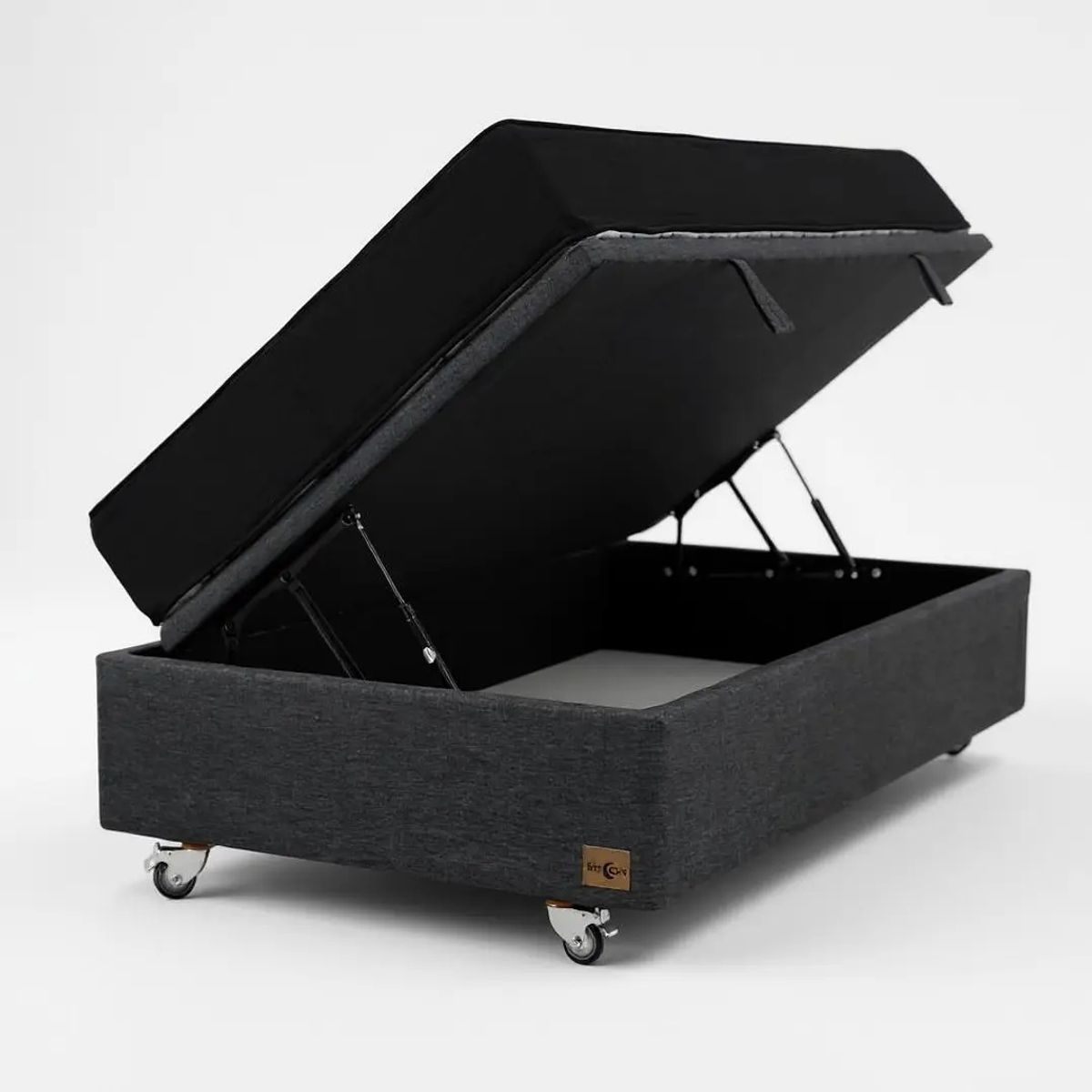 BLOCCARE - Cama Baul 1 Plaza + Colchon Black L190 / Con Ruedas DELUXE (Gris)
