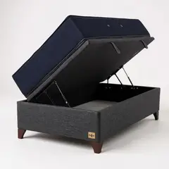 BLOCCARE - Cama Baul 1 Plaza + Colchon CIC PREMIUM / Patas De Madera 11CM Gris