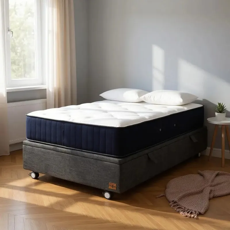 BLOCCARE - Cama Baul 1 Plaza + Colchon CIC SUPER PREMIUM /Ruedas LOGO (Gris)