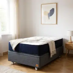 BLOCCARE - Cama Baul 1 Plaza + Colchon CIC SUPER PREMIUM / Ruedas PYTON (Gris)
