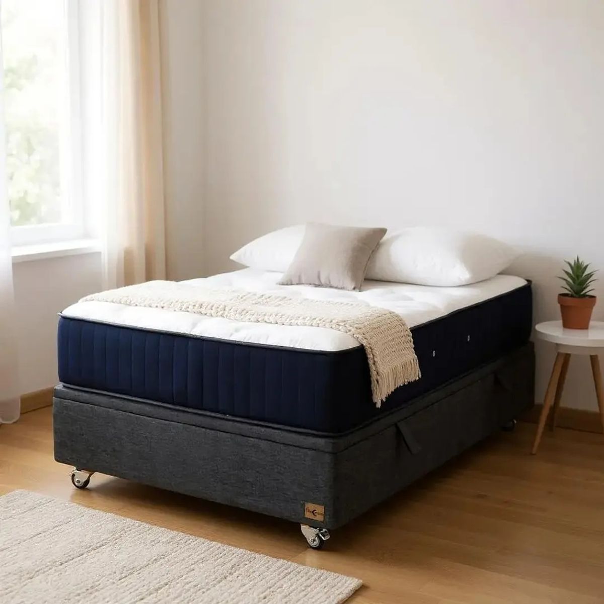 BLOCCARE - Cama Baul 1 Plaza + Colchon CIC SUPER PREMIUM / Ruedas DELUXE (Gris)