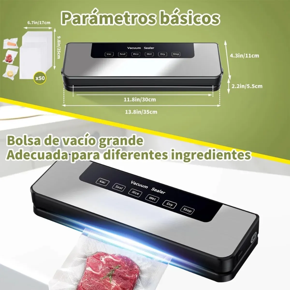 MUNDO MAGIA - Maquina Selladora Vacío Alimentos 120w 6 En 1 Con 50 Bolsas