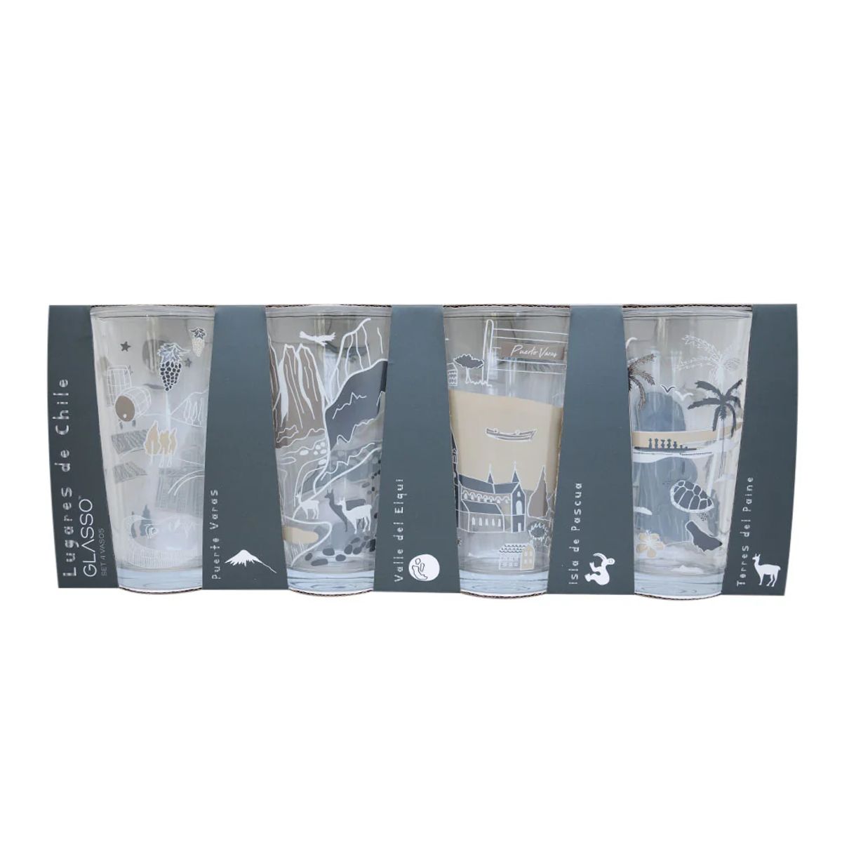 GLASSO - Set 4 Vasos Ciudades De Chile Glasso 475 ml