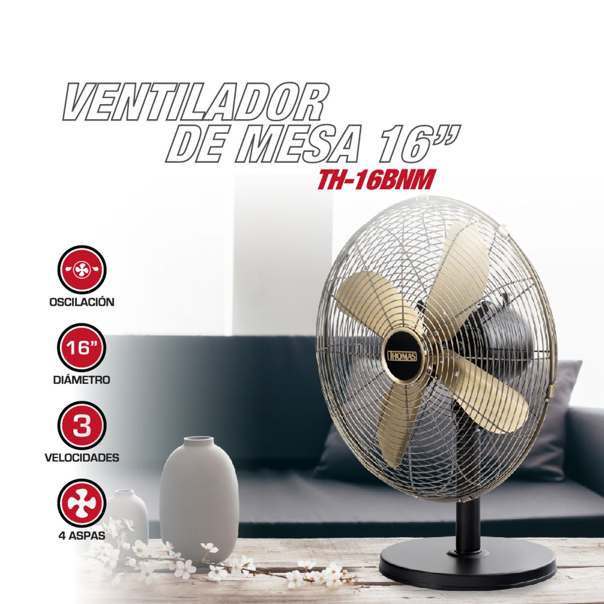 THOMAS - Ventilador de mesa TH-16BNM