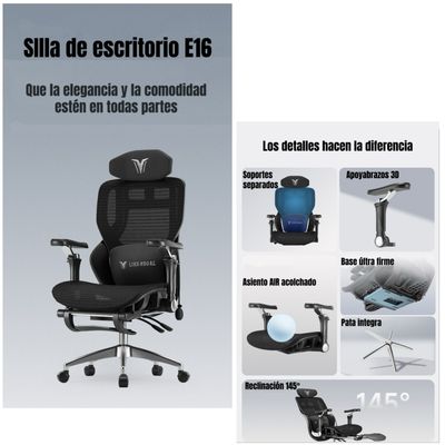 Imagen 2 del producto Silla De Escritorio Reclinable Con Reposapies E16 Negra