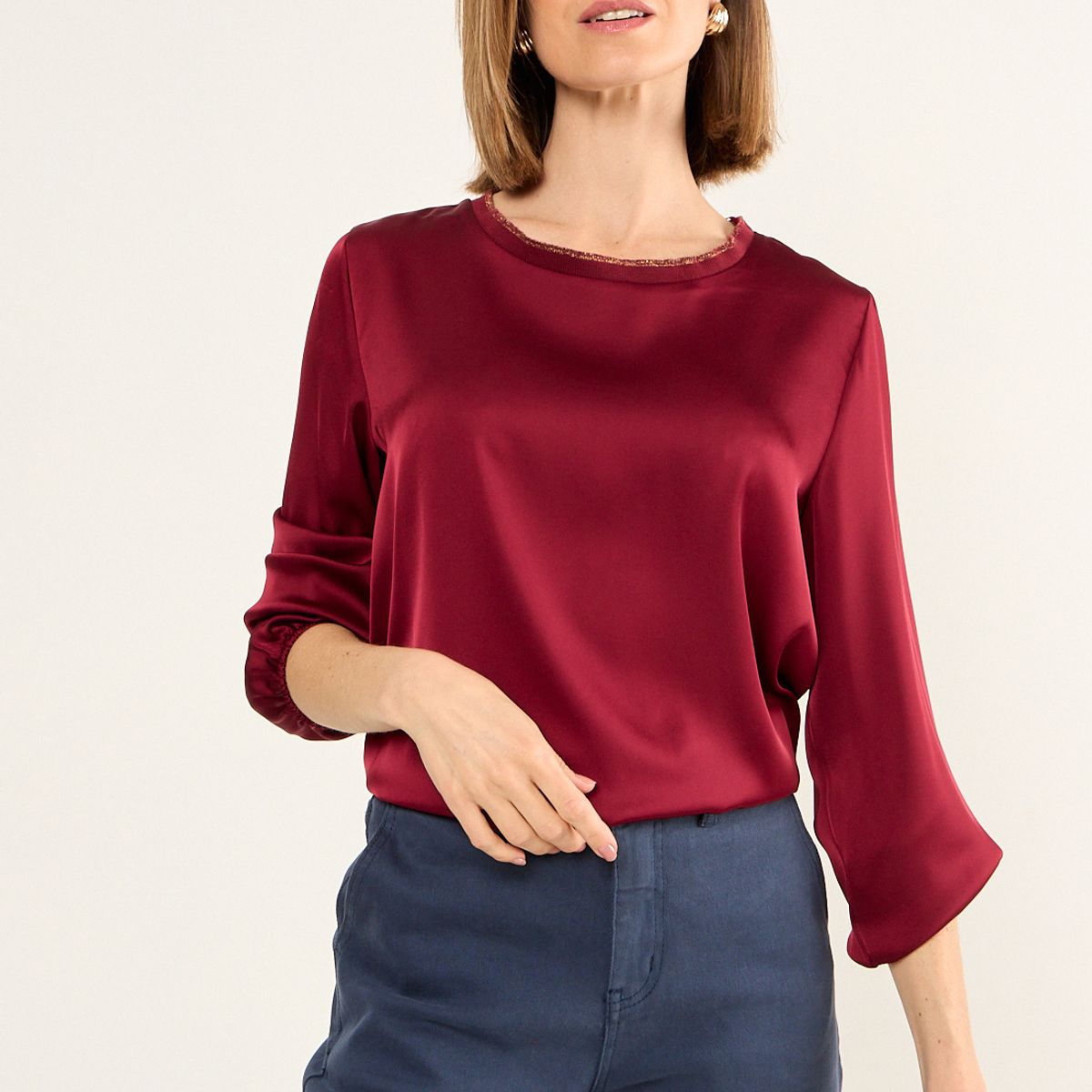 MA GRIFFE - Polera Manga Larga Mujer Burdeos Magriffe