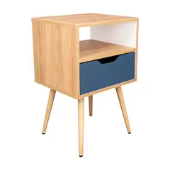 FMFURNITURE - Velador Melamina 1 Cajon 63x40x35 Cm Café Claro Y Azul