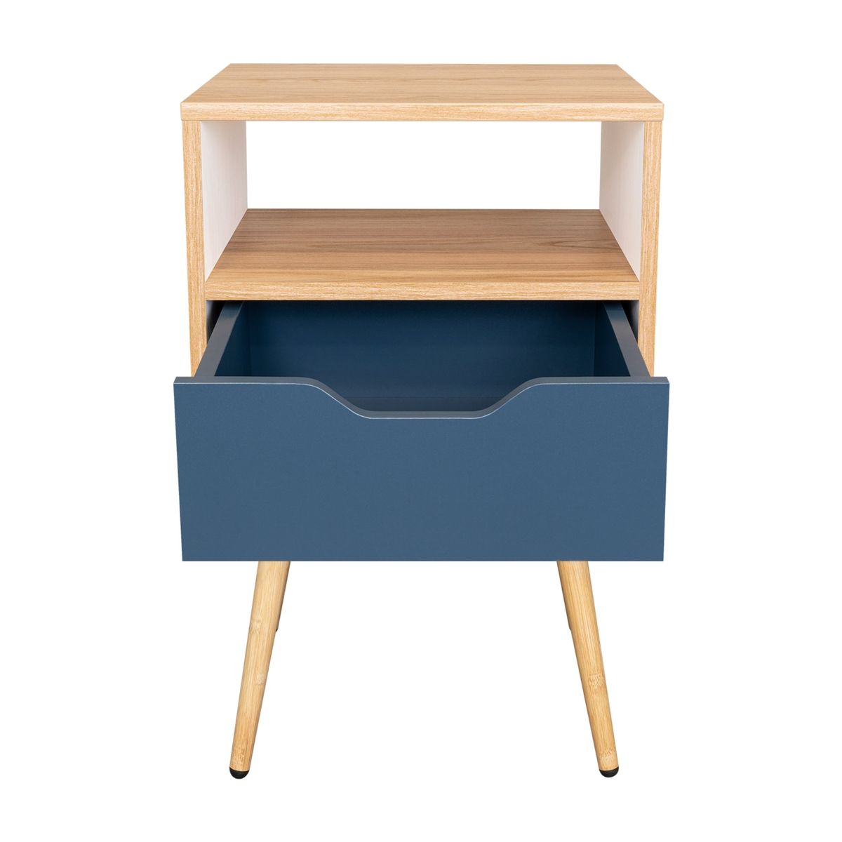 FMFURNITURE - Velador Melamina 1 Cajon 63x40x35 Cm Café Claro Y Azul
