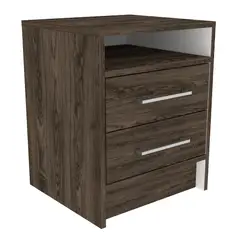 FMFURNITURE - Velador 2 Cajones Fm 50.7x40x37.3 Cm Café Oscuro