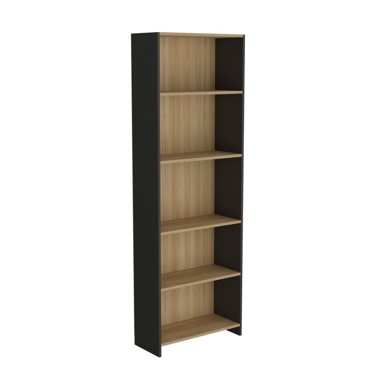FMFURNITURE - Mueble Biblioteca Con 5 Repisas 1806x63x266 Cm Café Claro Y Negro