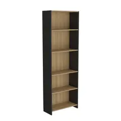 FMFURNITURE - Mueble Biblioteca Con 5 Repisas 1806x63x266 Cm Café Claro Y Negro