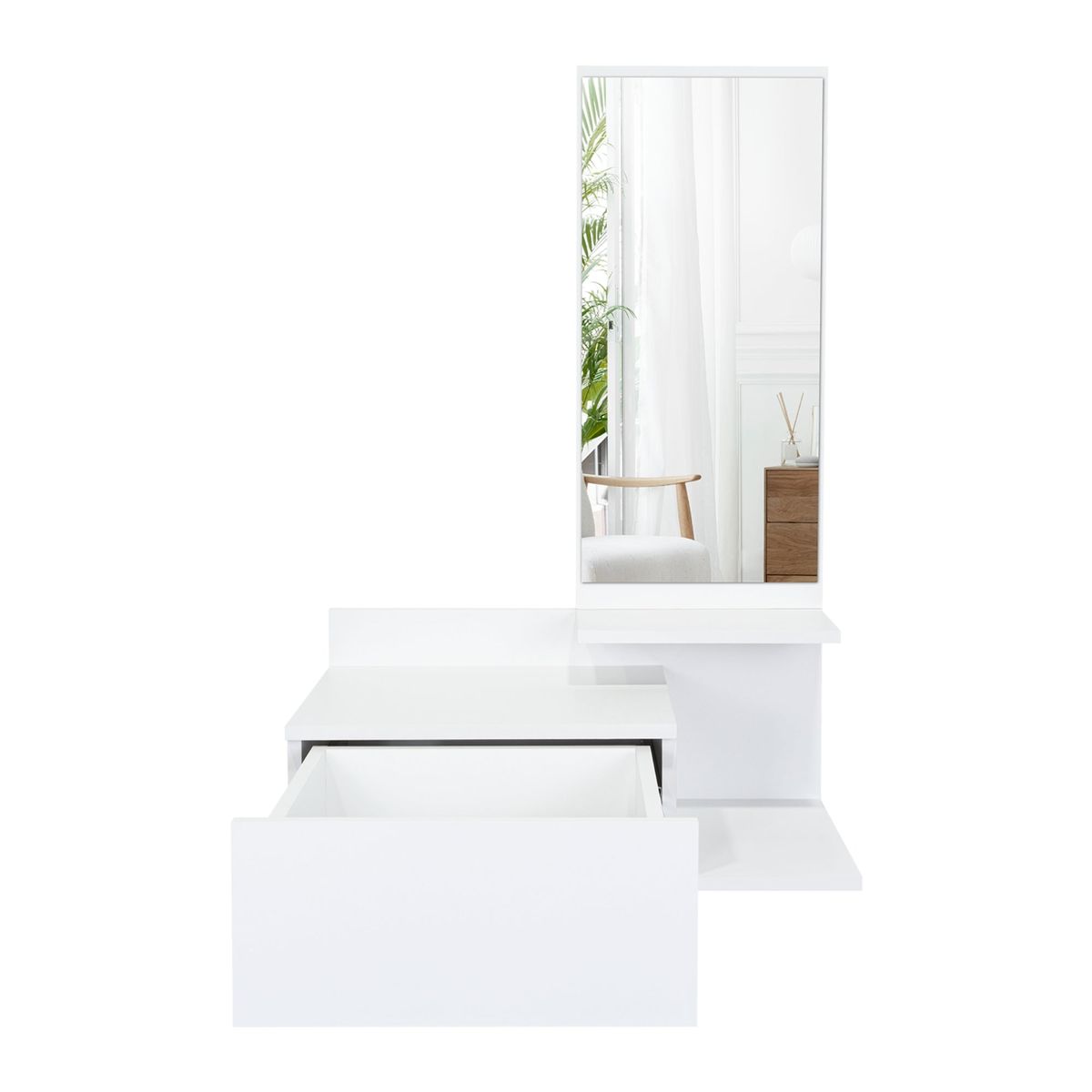FMFURNITURE - Mueble Recibidor De Pared Living 1 Cajon 90x60x35 Cm Blanco