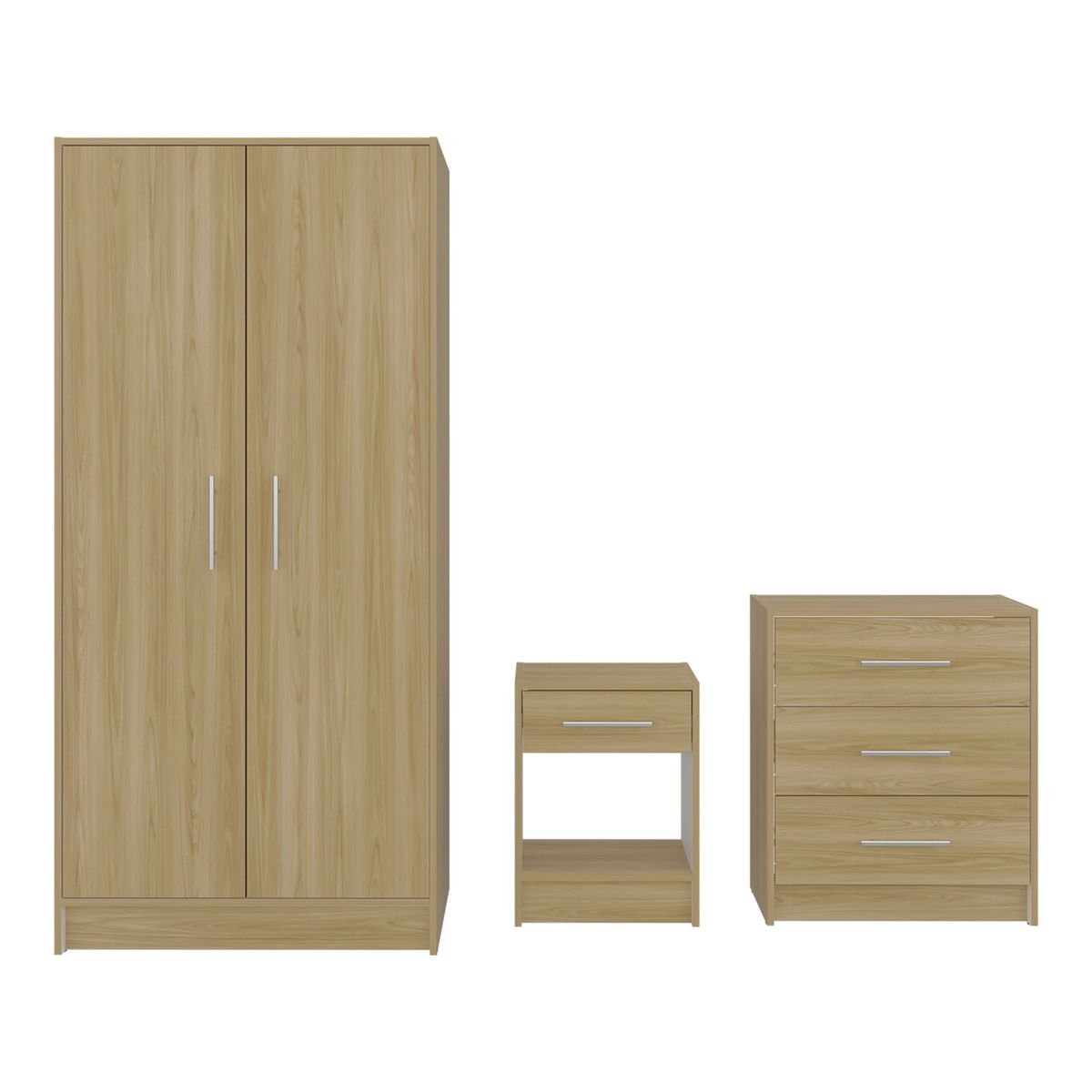 FMFURNITURE - Set Dormitorio Closet 2 Puertas + Velador + Comoda Fm Café Claro