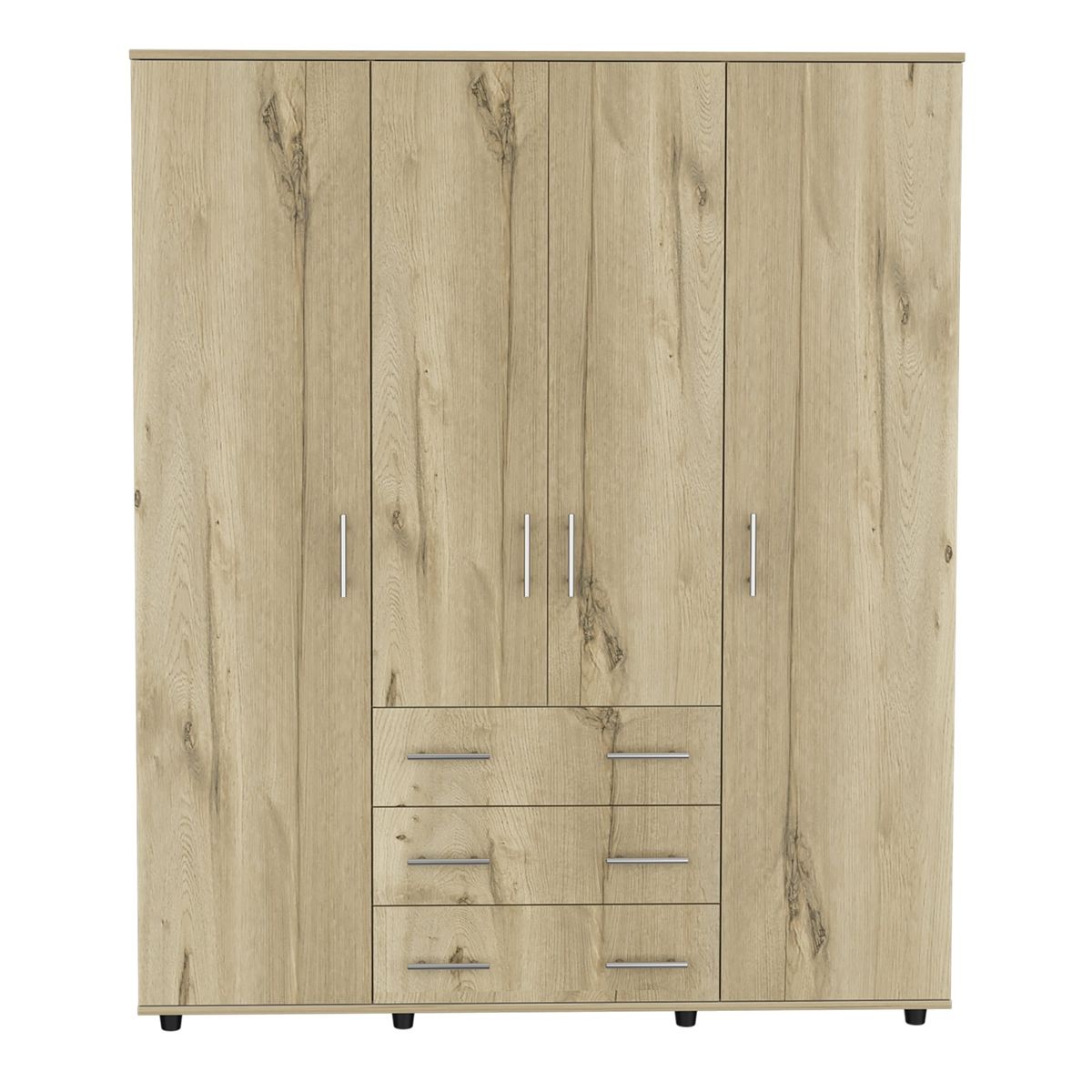 FMFURNITURE - Closet 4 Puertas Café Claro Y Blanco 179x150x493 Cm