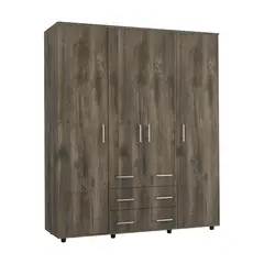 FMFURNITURE - Closet 4 Puertas Café Oscuro Y Blanco 179x150x493 Cm