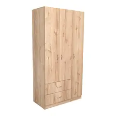 FMFURNITURE - Closet 3 Puertas 2 Cajones Café Claro Y Blanco 180x90x47 Cm