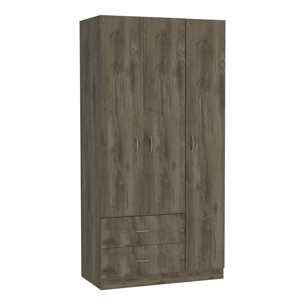 FMFURNITURE - Closet 3 Puertas 2 Cajones Café Oscuro 180x90x47 Cm