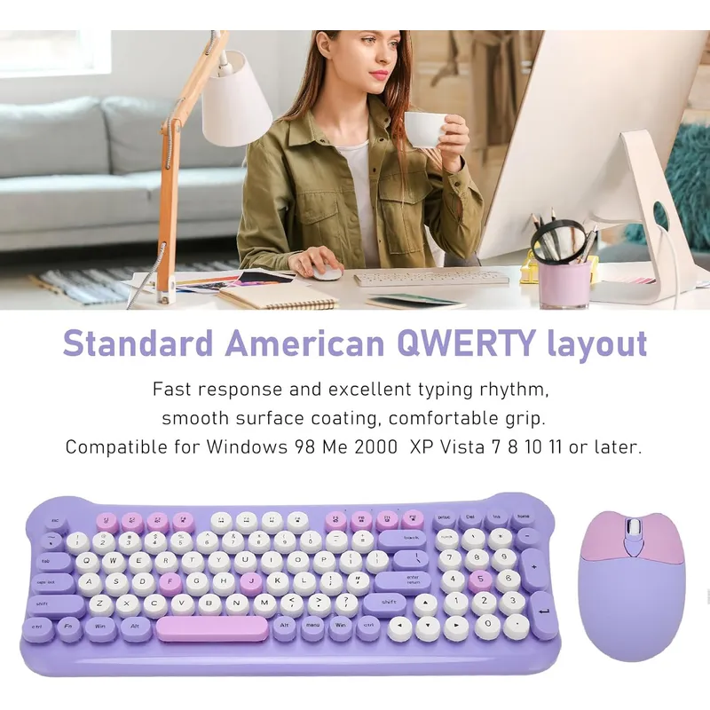 GENERICO - Teclado Gamer Inalámbrico + Mouse 24g Kit Retro Color Pastel