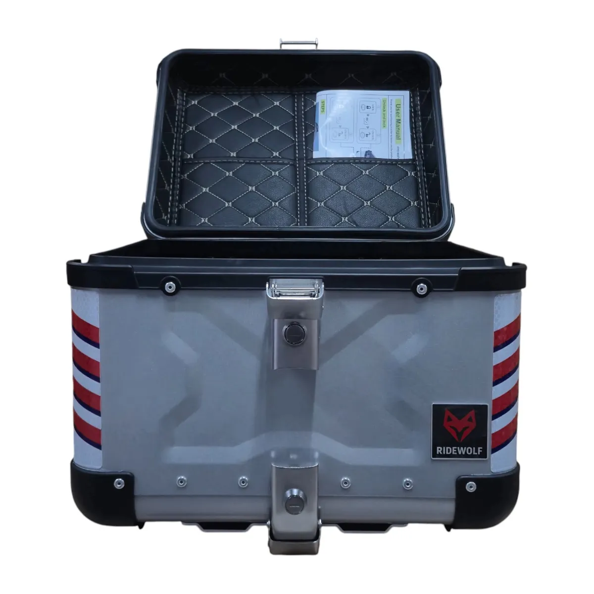 GENERICO - RIDEWOLF 0710-45 Maleta Top Case 45L Plata Moto Universal