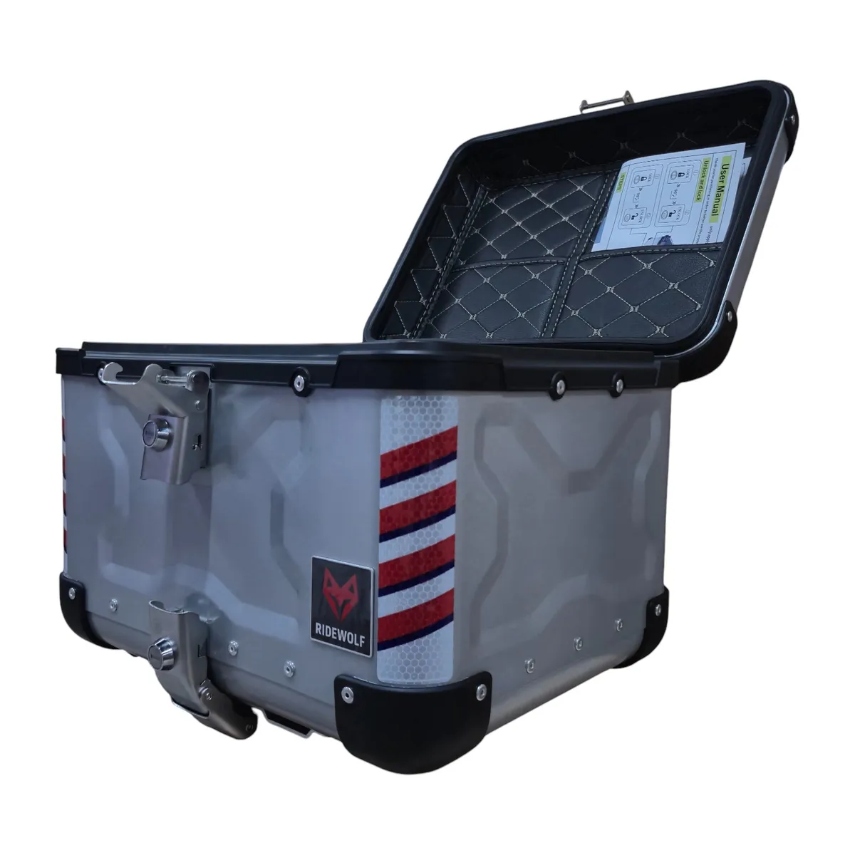 GENERICO - RIDEWOLF 0710-45 Maleta Top Case 45L Plata Moto Universal