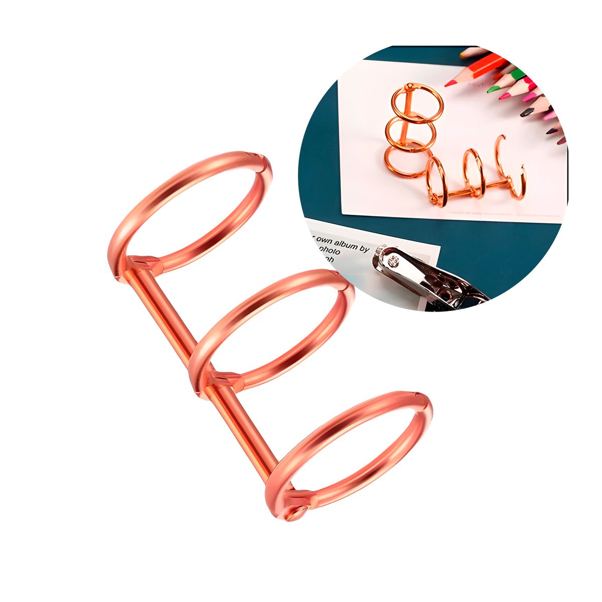 GENERICO - 20 Anillas Encuadernación 3 Ganchos Oro Rosa 2.2 X 1.5 Cm