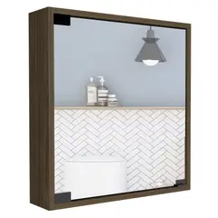 FMFURNITURE - Mueble Botiquin De Baño Con Espejo 53x50x125 Cm Café Oscuro