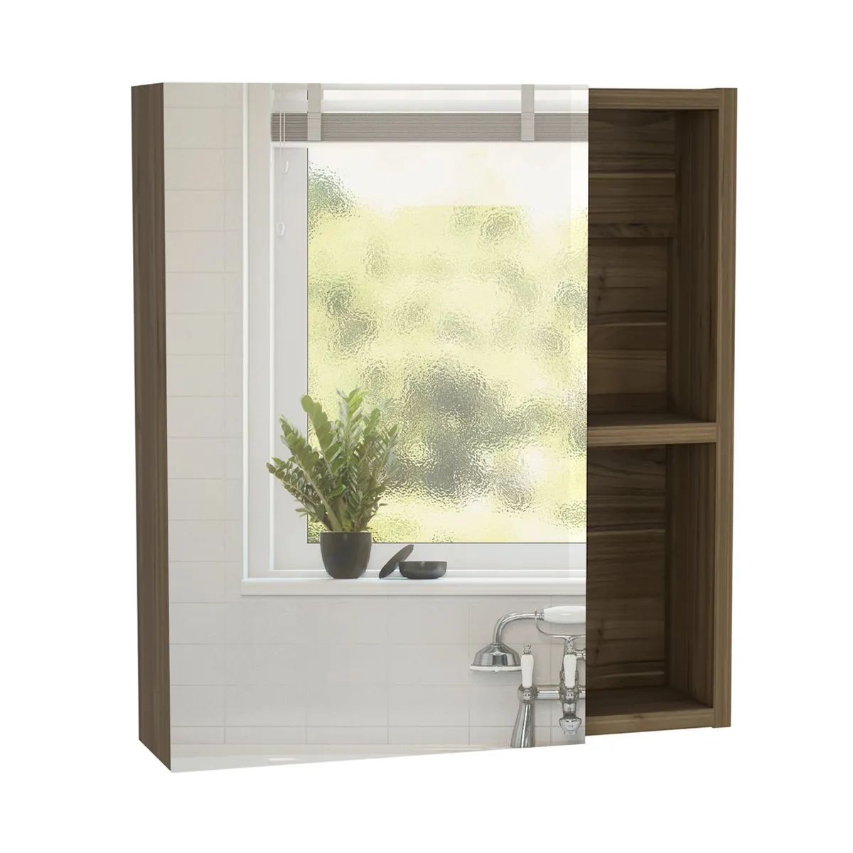 FMFURNITURE - Botiquin De Baño 1 Puerta 497x45x125 Cm Café Oscuro