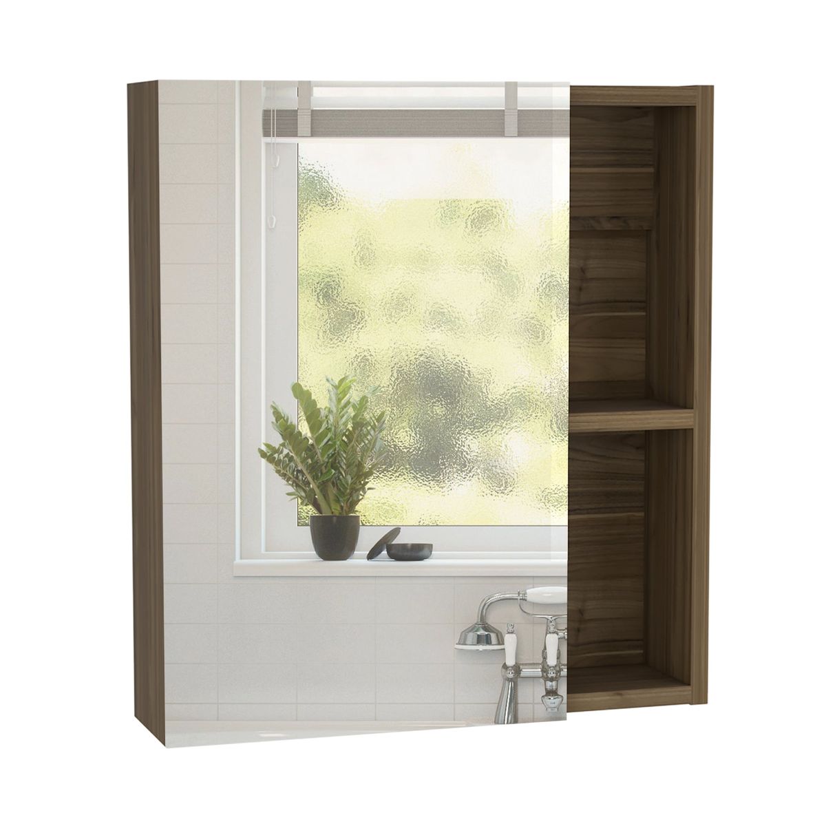 FMFURNITURE - Botiquin De Baño 1 Puerta 497x45x125 Cm Café Oscuro