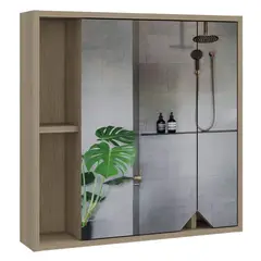 FMFURNITURE - Botiquin De Baño 60x60x136 Cm Café Claro Con Espejo