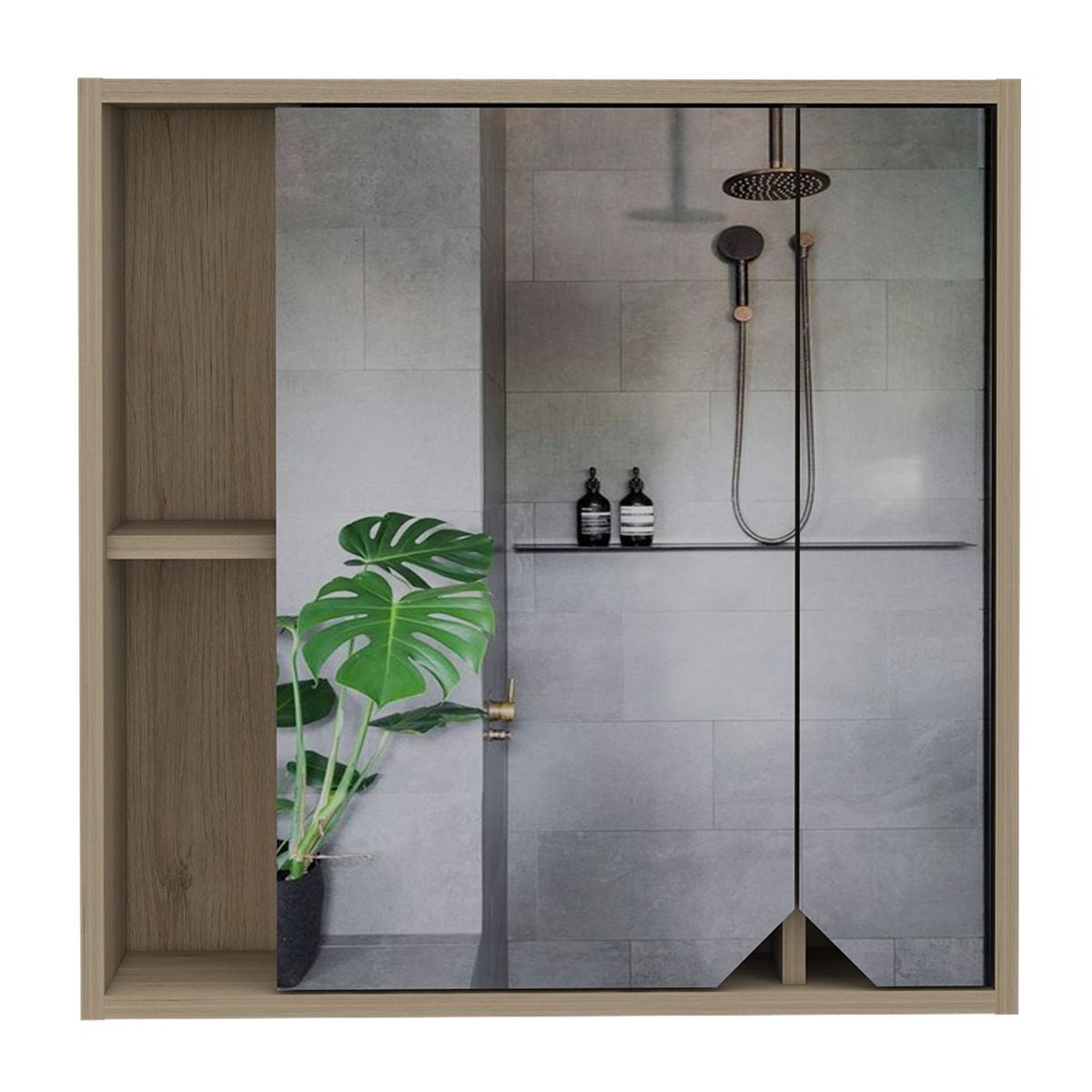 FMFURNITURE - Botiquin De Baño 60x60x136 Cm Café Claro Con Espejo