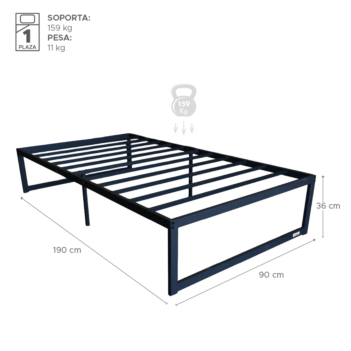 VINCENZI - Base para Cama Europea Acero Negro 90x190 cm Zen 1 Pza Vincenzi