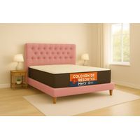 Cama Plaza y Media Rosado Capitone + Colchon Mery Desing