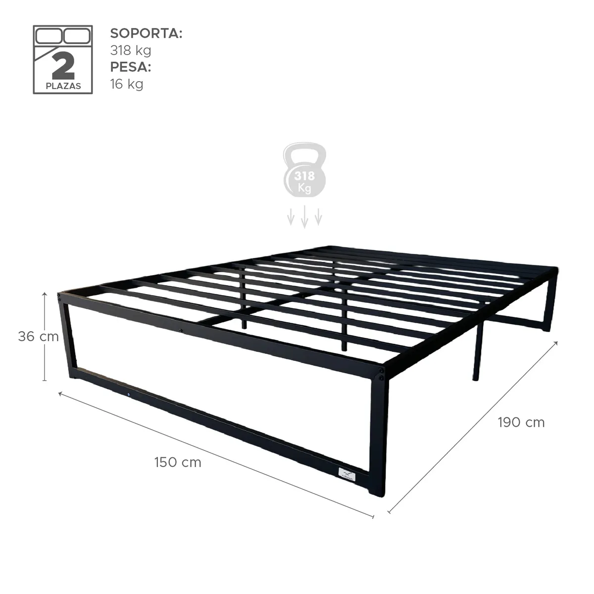 VINCENZI - Base para Cama Europea Acero Negro 150x190 cm Zen 2 Pza Vincenzi