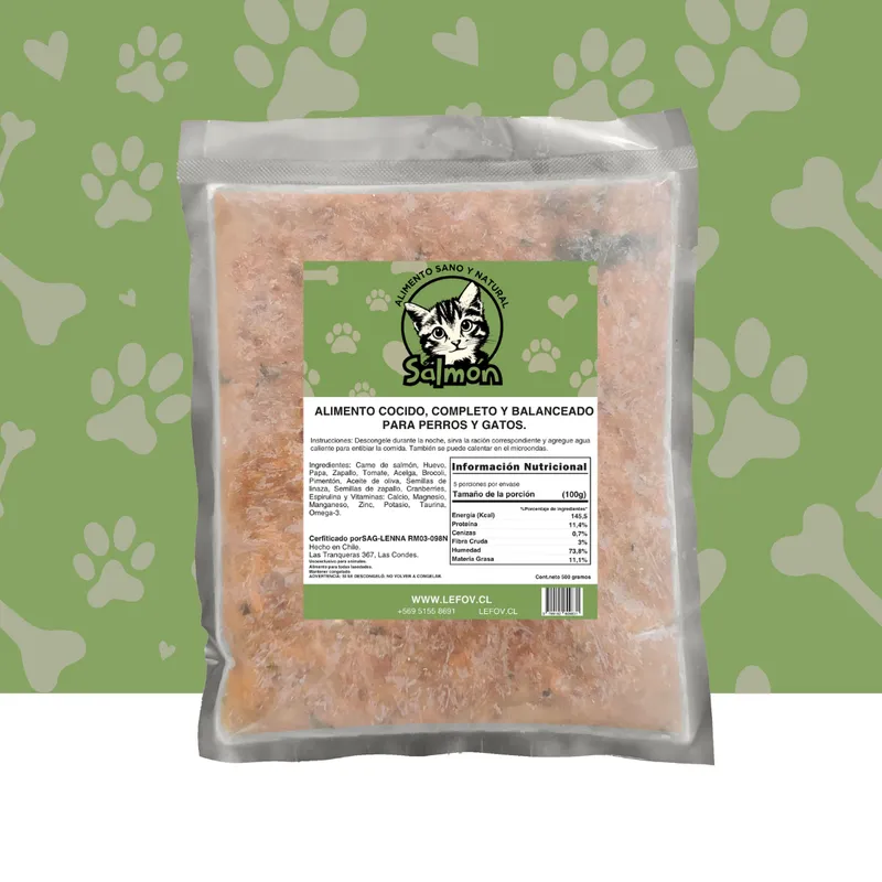 LEFOV - Alimento Para Gatos Natural Cocido Sabor Salmón 500 Gr